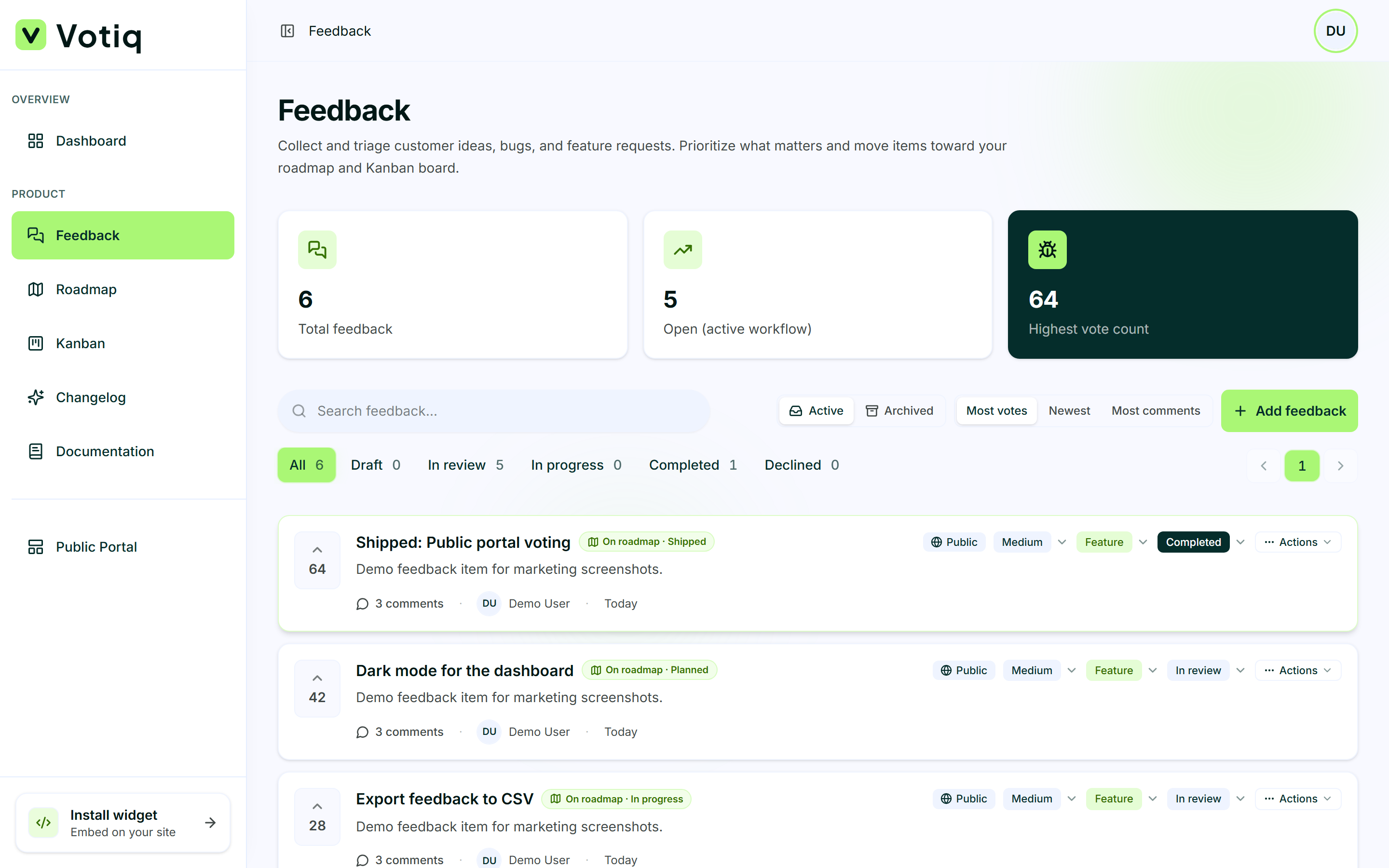 Votiq customer feedback software inbox